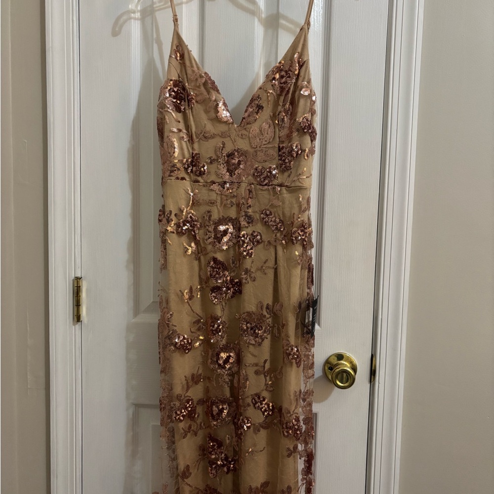 Lulu's Rose Gold Sequin Floral Dress
